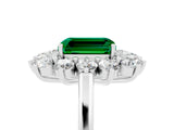 Platinum Emerald Cut Emerald Floral Double Halo Engagement Ring with Prong Setting_155