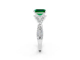 Platinum Emerald Cut Emerald  Halo Twist Band Solitaire Prong Setting Ring_14