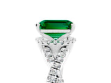 Platinum Emerald Cut Emerald  Halo Twist Band Solitaire Prong Setting Ring_17