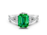 Platinum Emerald Cut Emerald  Halo Twist Band Solitaire Prong Setting Ring_18