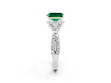 Platinum Emerald Cut Emerald  Halo Twist Band Solitaire Prong Setting Ring_20