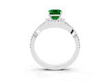 Platinum Emerald Cut Emerald  Halo Twist Band Solitaire Prong Setting Ring_21