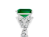 Platinum Emerald Cut Emerald  Halo Twist Band Solitaire Prong Setting Ring_23