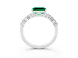 Platinum Emerald Cut Emerald Scattered Round Accent Ring with Prong Setting_39