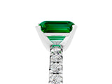 Platinum Emerald Cut Emerald Solitaire Pavé Engagement Ring with Round Band and Prong Setting_89