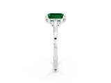 Platinum Emerald Cut Emerald Solitaire Ring with Flower Prong Setting and Classic Band_14