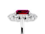 Platinum Emerald Cut Garnet Floral Double Halo Engagement Ring with Prong Setting_150