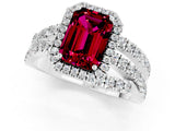 Platinum Emerald Cut Garnet Halo Ring with Round Split Shank and Prong Setting_67