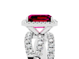 Platinum Emerald Cut Garnet Halo Ring with Round Split Shank and Prong Setting_71