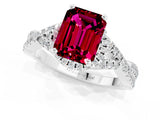 Platinum Emerald Cut Garnet  Halo Twist Band Solitaire Prong Setting Ring_13