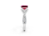 Platinum Emerald Cut Garnet  Halo Twist Band Solitaire Prong Setting Ring_14