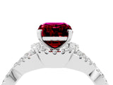 Platinum Emerald Cut Garnet  Halo Twist Band Solitaire Prong Setting Ring_16