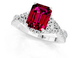 Platinum Emerald Cut Garnet  Halo Twist Band Solitaire Prong Setting Ring_19