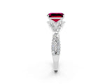 Platinum Emerald Cut Garnet  Halo Twist Band Solitaire Prong Setting Ring_20