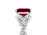 Platinum Emerald Cut Garnet  Halo Twist Band Solitaire Prong Setting Ring_23