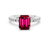Platinum Emerald Cut Garnet Solitaire Ring with Round  Pavé Band and Four-Prong Setting_24