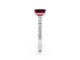 Platinum Emerald Cut Garnet Solitaire Ring with Round  Pavé Band and Four-Prong Setting_26