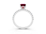 Platinum Emerald Cut Garnet Solitaire Ring with Round  Pavé Band and Four-Prong Setting_27