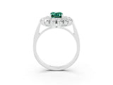 Platinum Emerald Cut Green Sapphire Floral Double Halo Engagement Ring with Prong Setting_164