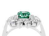Platinum Emerald Cut Green Sapphire Floral Double Halo Engagement Ring with Prong Setting_165