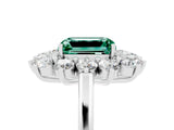 Platinum Emerald Cut Green Sapphire Floral Double Halo Engagement Ring with Prong Setting_166