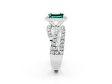 Platinum Emerald Cut Green Sapphire Halo Ring with Round Split Shank and Prong Setting_68