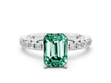 Platinum Emerald Cut Green Sapphire Pavé Solitaire Ring with Round Band and Prong Setting_42