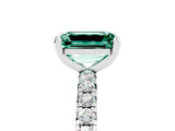Platinum Emerald Cut Green Sapphire Pavé Solitaire Ring with Round Band and Prong Setting_47