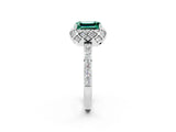 Platinum Emerald Cut Green Sapphire Scalloped Halo Engagement Ring with Round Shared Prong Band_38