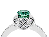 Platinum Emerald Cut Green Sapphire Scalloped Halo Engagement Ring with Round Shared Prong Band_40