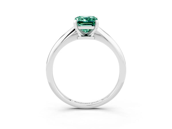 Platinum Emerald Cut Green Sapphire Solitaire Engagement Ring with Classic Band and Four-Prong Setting