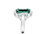 Platinum Emerald Cut Green Sapphire Solitaire Ring with Flower Prong Setting and Classic Band_17