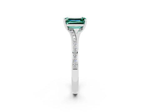 Platinum Emerald Cut Green Sapphire Solitaire Ring with Pavé Band and Prong Setting_26