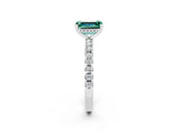 Platinum Emerald Cut Green Sapphire Solitaire Ring with Round  Pavé Band and Four-Prong Setting_26