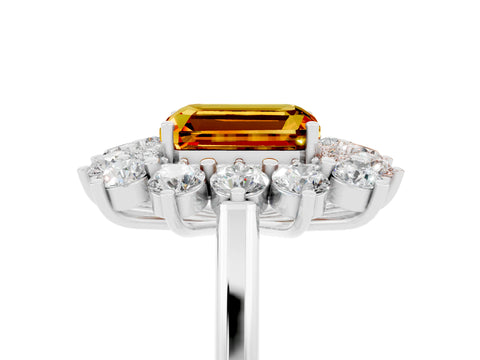 Platinum Emerald Cut Halo Cluster Diamond Ring with Pave Band and Four-Prong Setting_23