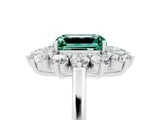 Platinum Emerald Cut Halo Cluster Diamond Ring with Pave Band and Four-Prong Setting_38