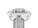Platinum Emerald Cut Halo Diamond Engagement Ring with Pave Split Shank and Four-Prong Setting_12