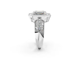 Platinum Emerald Cut Halo Diamond Engagement Ring with Pave Split Shank and Four-Prong Setting_9
