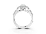 Platinum Emerald Cut Halo Diamond Ring with Beaded Split Shank and Four-Prong Setting_16