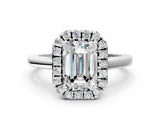 Platinum Emerald Cut Halo Diamond Solitaire Ring with Emerald Cut Band and Four-Prong Setting_7
