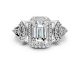 Platinum Emerald Cut Halo Diamond Split Shank Engagement Ring with Four-Prong Setting_19