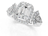 Platinum Emerald Cut Halo Diamond Split Shank Engagement Ring with Four-Prong Setting_20