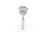 Platinum Emerald Cut Halo Diamond Split Shank Engagement Ring with Four-Prong Setting_21
