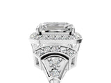 Platinum Emerald Cut Halo Diamond Split Shank Engagement Ring with Four-Prong Setting_24