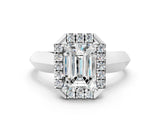 Platinum Emerald Cut Halo Solitaire Engagement Ring with Square Band and Four-Prong Setting_24