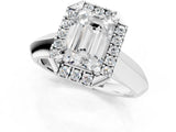 Platinum Emerald Cut Halo Solitaire Engagement Ring with Square Band and Four-Prong Setting_25