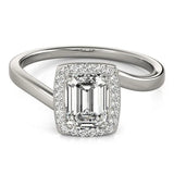 Platinum Emerald Cut Halo Solitaire Ring with Channel Band and Four-Prong Setting 1