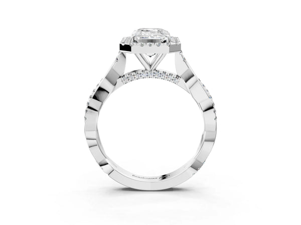 Platinum Emerald Cut Interwoven Twist Halo Engagement Ring Setting