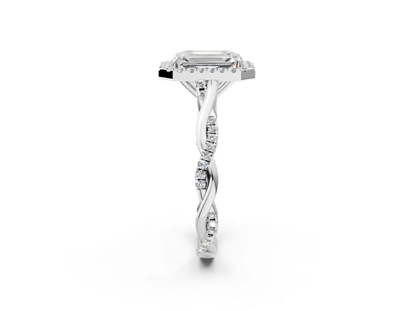 Platinum Emerald Cut Interwoven Twist Halo Engagement Ring Setting
