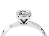 Platinum Emerald Cut Moissanite Engagement Ring with Side Stone Accents and Four-Prong Setting_16